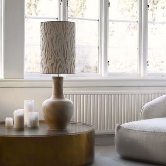 Duża dekoracyjna lampa stołowa ceramiczna Dilbar z wysokim abażurem cylindrycznym